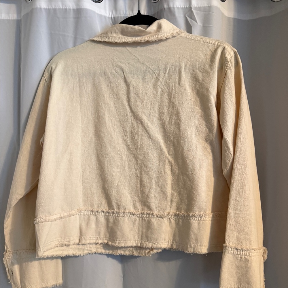 Giocam Cream Frayed Utility Jacket 100% Cotton Peru Cropped - Picture 11 of 14